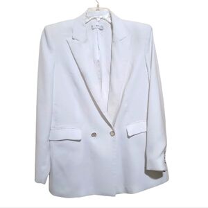 Mango MNG Women White Double Breasted Padded Shoulder Blazer Jacket Size XLarge